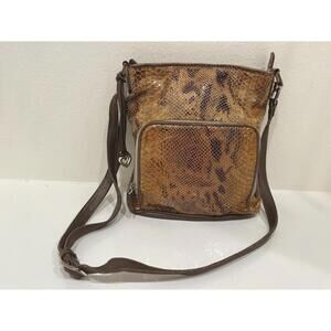 Brighton Golden Brown Leather SnakeSkin Embossed Bag Crossbody